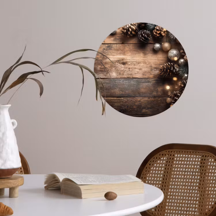 Kersthoekdecoratie - Dennenappels - Lichtjes Wandcirkel behangsticker klein -sfeer3