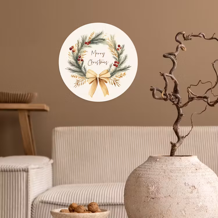 Kerstkrans - Kerst - Goud - Beige Wandcirkel behangsticker klein -sfeer1