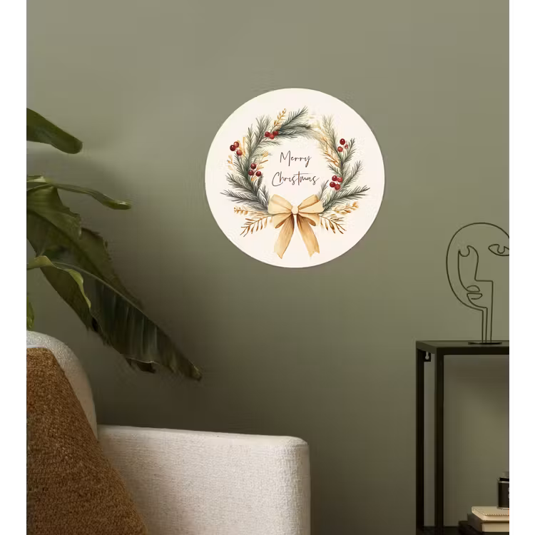 Kerstkrans - Kerst - Goud - Beige Wandcirkel behangsticker klein -sfeer2