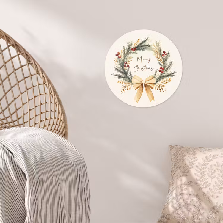 Kerstkrans - Kerst - Goud - Beige Wandcirkel behangsticker klein -sfeer4