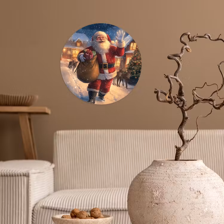 Kerstman - Dorp - Hert - Donker Wandcirkel behangsticker klein -sfeer1