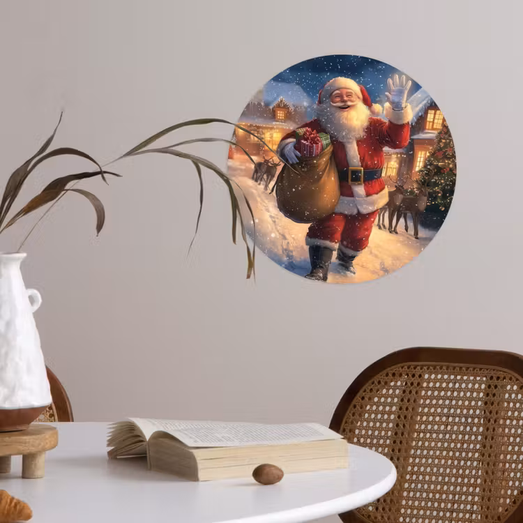 Kerstman - Dorp - Hert - Donker Wandcirkel behangsticker klein -sfeer3