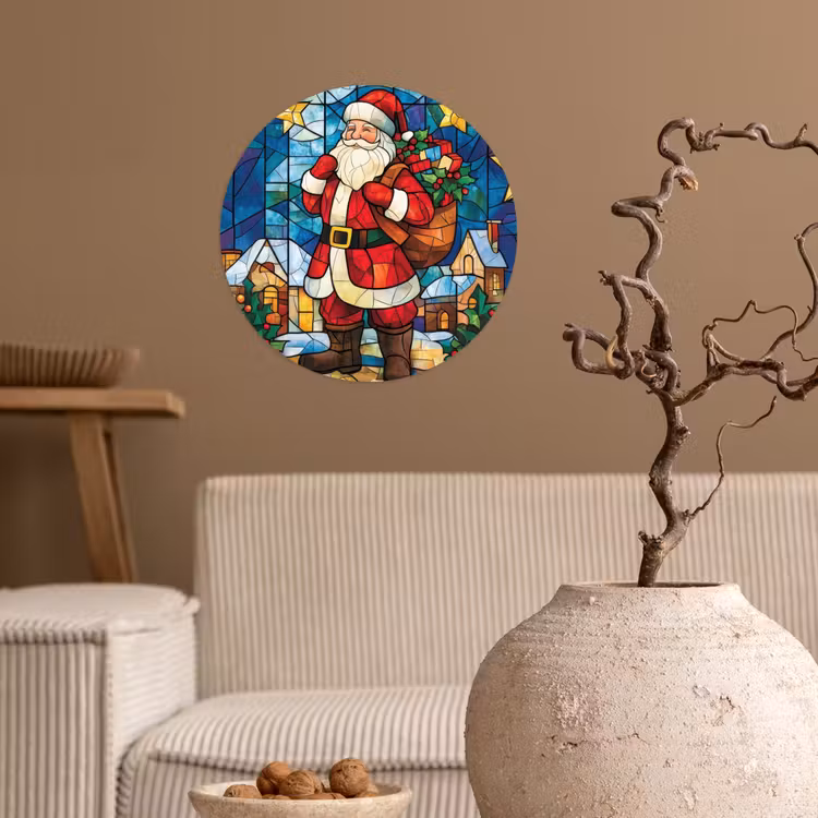 Kerstman - Glas - Kleurrijk Wandcirkel behangsticker klein -sfeer1
