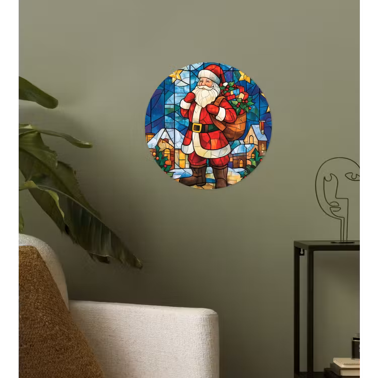 Kerstman - Glas - Kleurrijk Wandcirkel behangsticker klein -sfeer2
