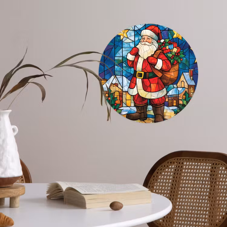 Kerstman - Glas - Kleurrijk Wandcirkel behangsticker klein -sfeer3