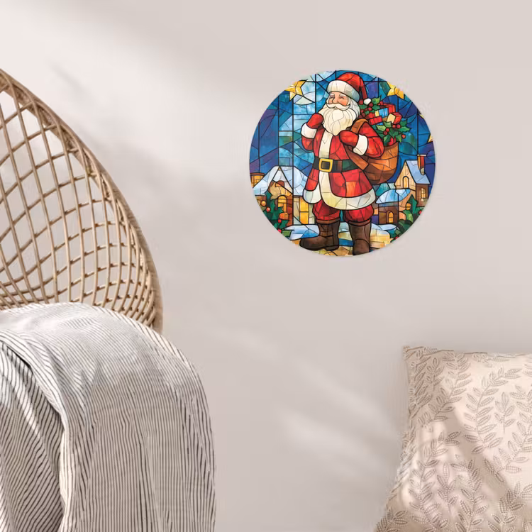 Kerstman - Glas - Kleurrijk Wandcirkel behangsticker klein -sfeer4