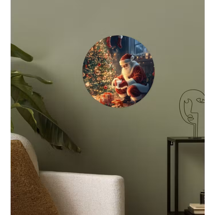 Kerstman - Haard - Donker Wandcirkel behangsticker klein -sfeer2