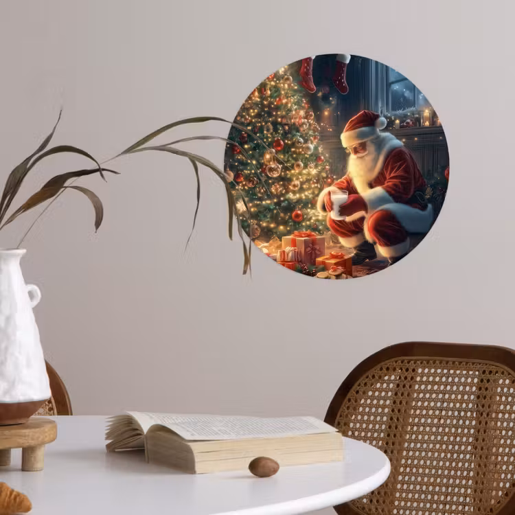 Kerstman - Haard - Donker Wandcirkel behangsticker klein -sfeer3