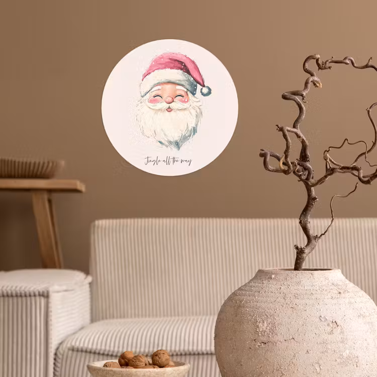 Kerstman - Kerst - Quote - Beige Wandcirkel behangsticker klein -sfeer1