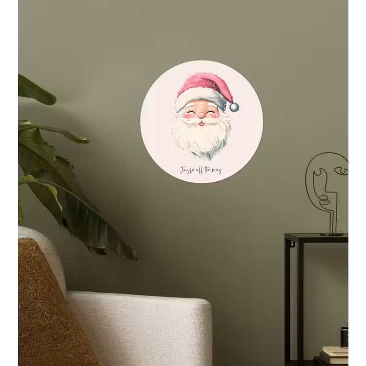 Kerstman - Kerst - Quote - Beige Wandcirkel behangsticker klein -sfeer2