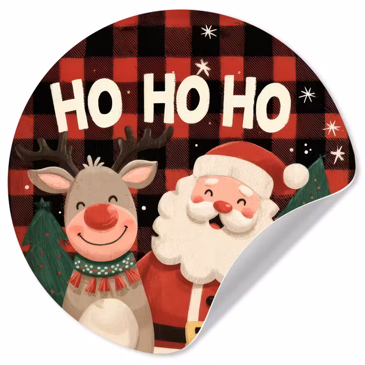 Kerstman - Rendier - Tekst - Rood - Zwart Wandcirkel behangsticker klein -3d