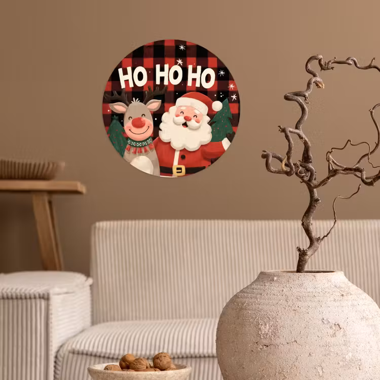 Kerstman - Rendier - Tekst - Rood - Zwart Wandcirkel behangsticker klein -sfeer1