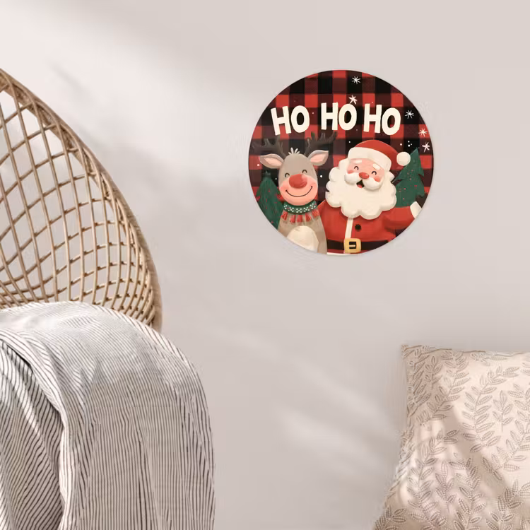 Kerstman - Rendier - Tekst - Rood - Zwart Wandcirkel behangsticker klein -sfeer4