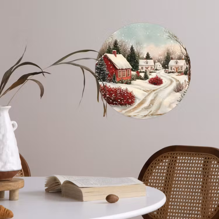 Kerstsfeer - Landelijk - Rood Wandcirkel behangsticker klein -sfeer3