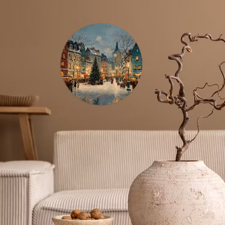 Kerstsfeer - Stadsplein - Kleurrijk Wandcirkel behangsticker klein -sfeer1