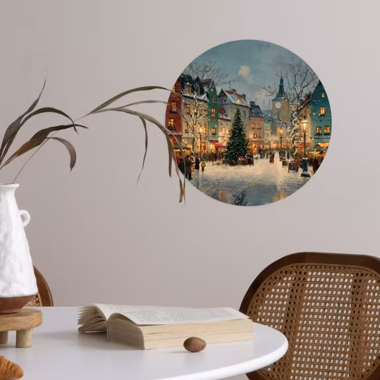 Kerstsfeer - Stadsplein - Kleurrijk Wandcirkel behangsticker klein -sfeer3