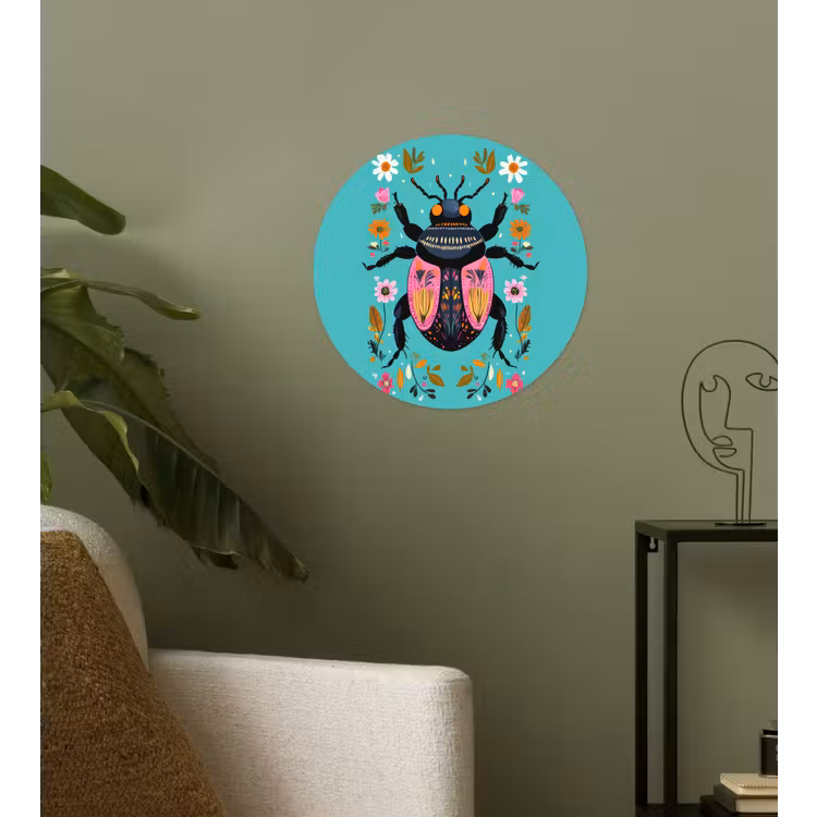 Kever - Bloemmotieven - Turquoise - Bladeren Wandcirkel behangsticker klein -sfeer2