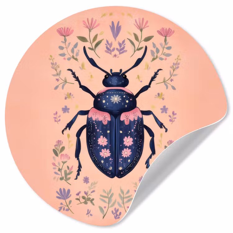 Kever - Donkerblauw - Bloemen - Sierlijk Wandcirkel behangsticker klein -3d