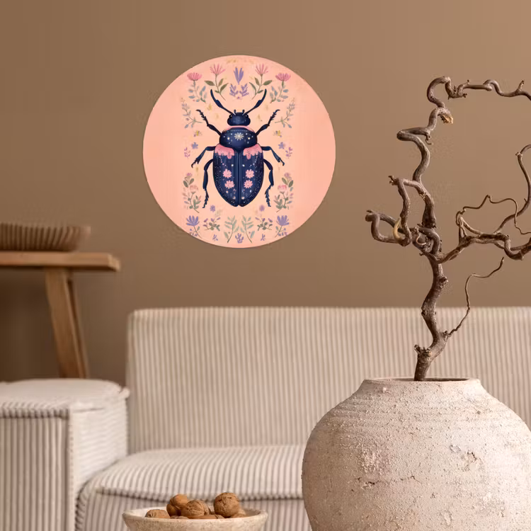 Kever - Donkerblauw - Bloemen - Sierlijk Wandcirkel behangsticker klein -sfeer1