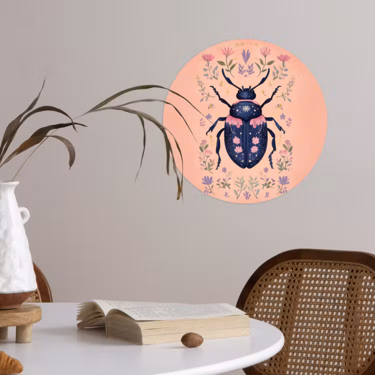 Kever - Donkerblauw - Bloemen - Sierlijk Wandcirkel behangsticker klein -sfeer3