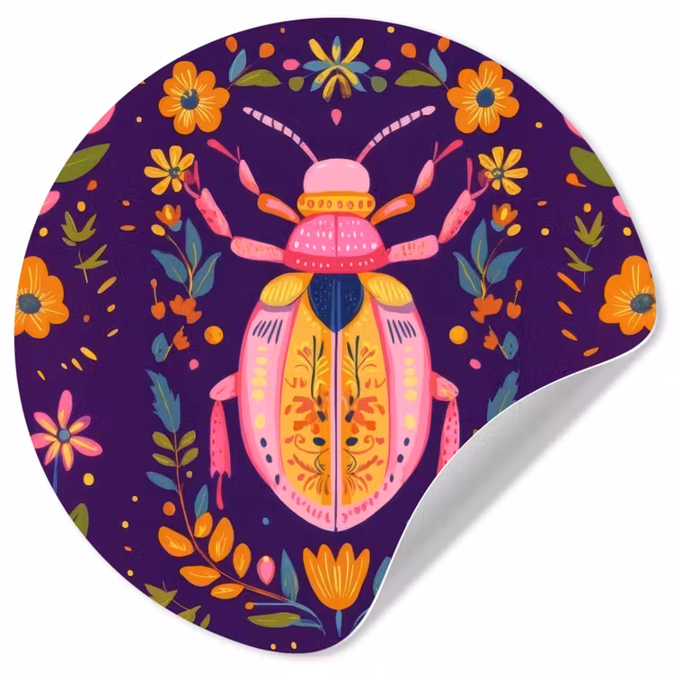 Kever - Felgekleurd - Bloemen - Bladeren Wandcirkel behangsticker klein -3d