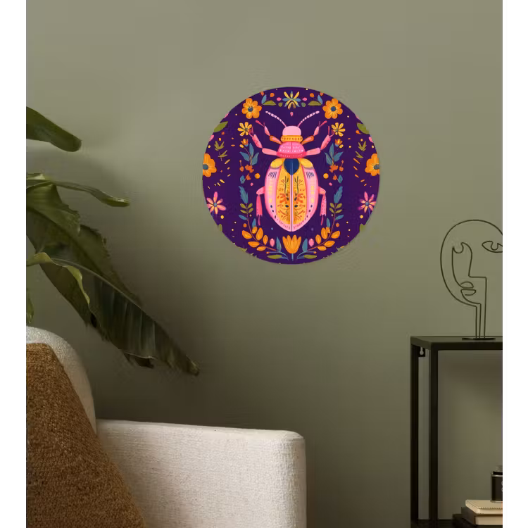 Kever - Felgekleurd - Bloemen - Bladeren Wandcirkel behangsticker klein -sfeer2