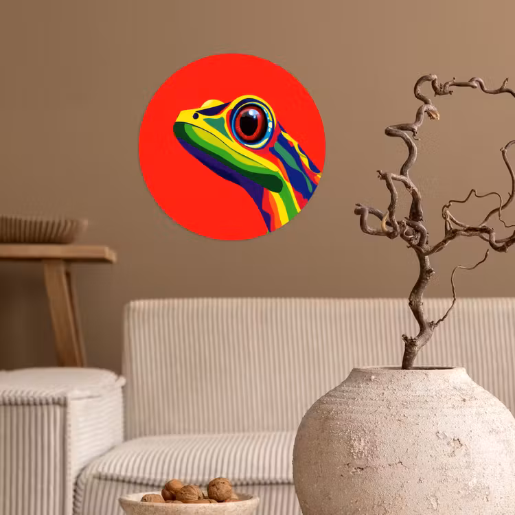 Kikker - Kleurrijk - Strepen - Ogen Wandcirkel behangsticker klein -sfeer1