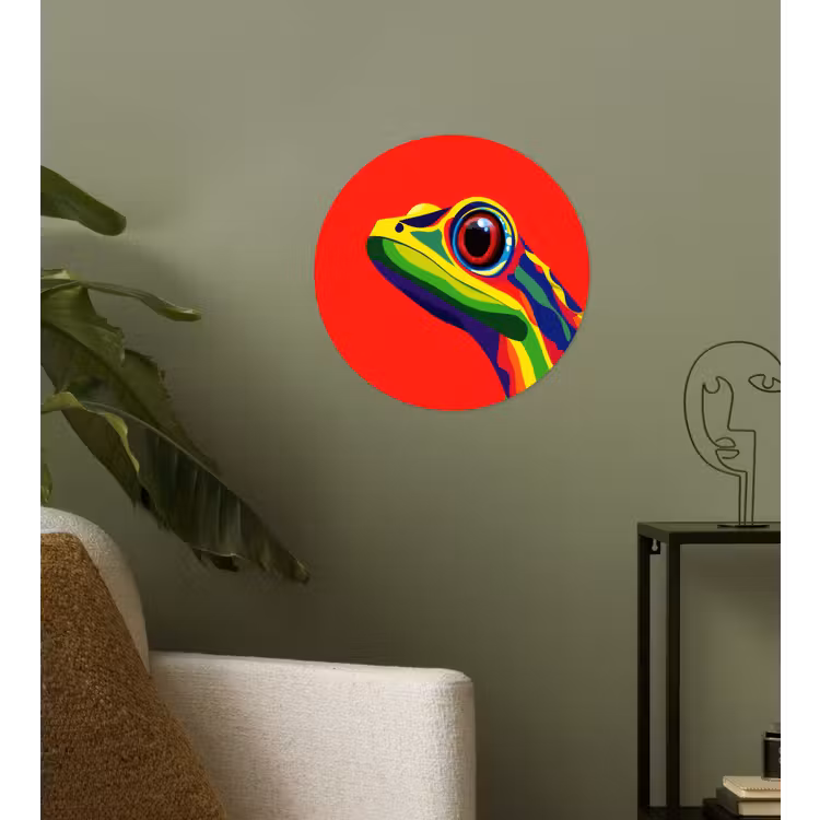 Kikker - Kleurrijk - Strepen - Ogen Wandcirkel behangsticker klein -sfeer2