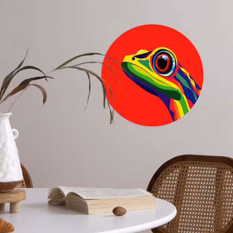 Kikker - Kleurrijk - Strepen - Ogen Wandcirkel behangsticker klein -sfeer3