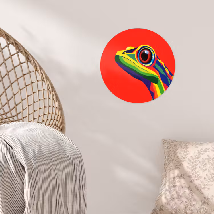 Kikker - Kleurrijk - Strepen - Ogen Wandcirkel behangsticker klein -sfeer4