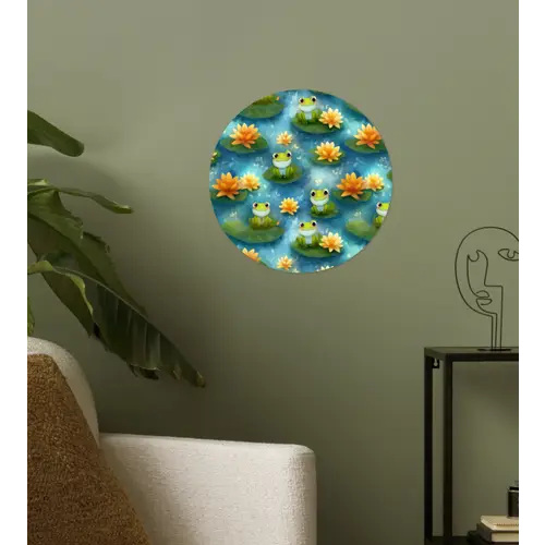 Kikker - Lelies - Groen Wandcirkel behangsticker klein 186 -sfeer2