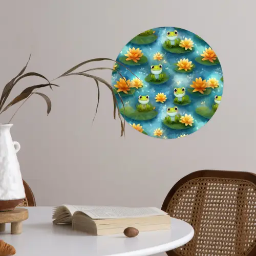 Kikker - Lelies - Groen Wandcirkel behangsticker klein 186 -sfeer3