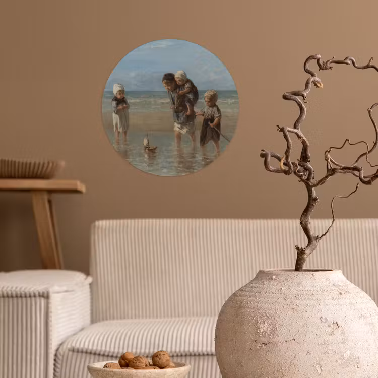 Kinderen der zee - Schilderij van Jozef Israëls Wandcirkel behangsticker klein -sfeer1