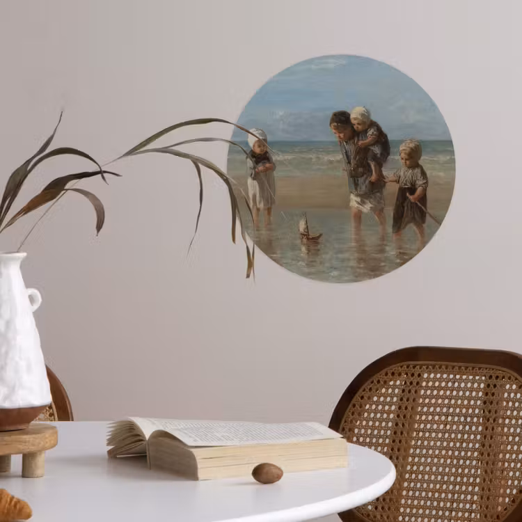 Kinderen der zee - Schilderij van Jozef Israëls Wandcirkel behangsticker klein -sfeer3