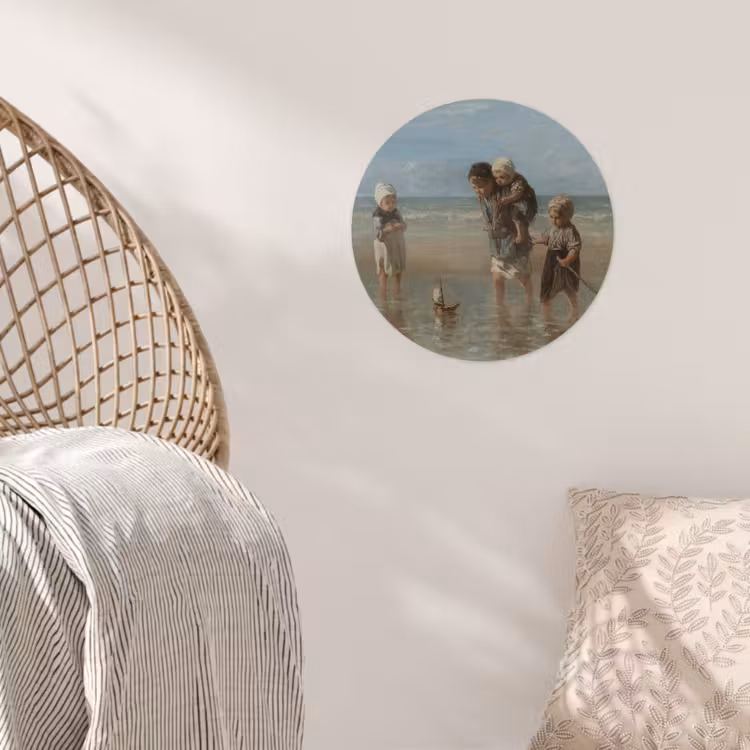 Kinderen der zee - Schilderij van Jozef Israëls Wandcirkel behangsticker klein -sfeer4