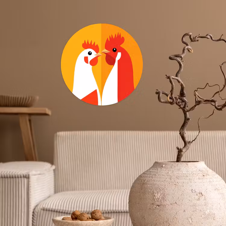 Kippen - Oranje - Vlakken Wandcirkel behangsticker klein -sfeer1