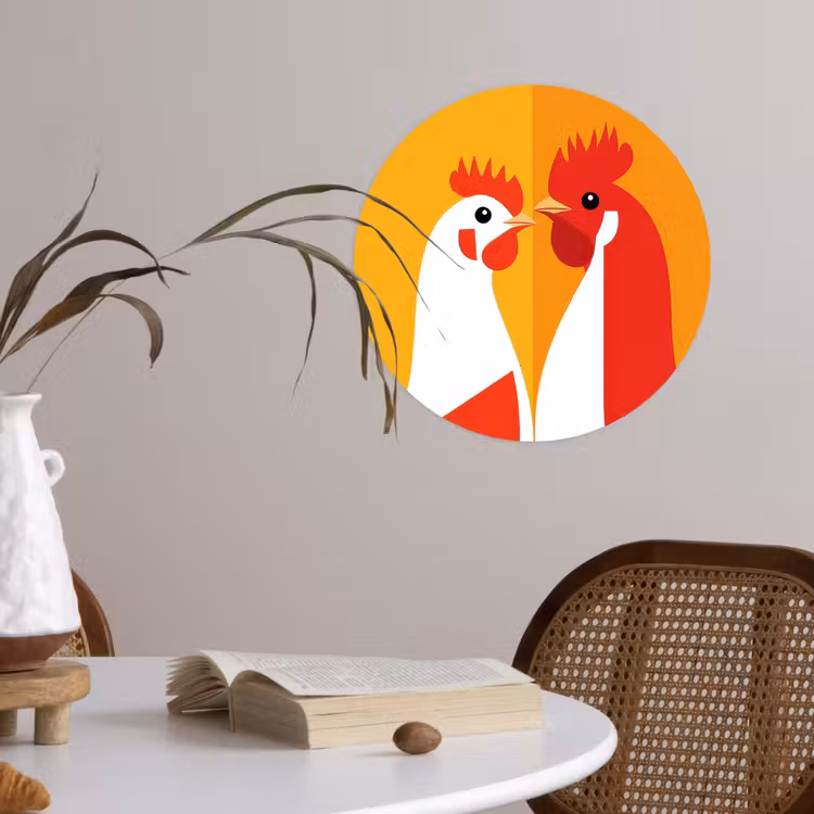 Kippen - Oranje - Vlakken Wandcirkel behangsticker klein -sfeer3