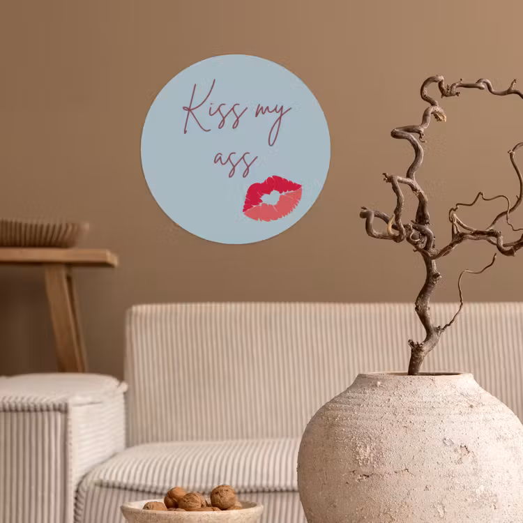 Kiss my ass - Lip - Blauw Wandcirkel behangsticker klein -sfeer1