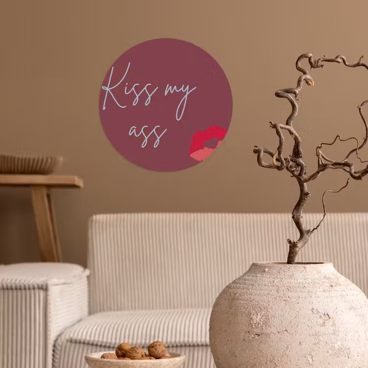 Kiss my ass - Lip - Bordeaux Wandcirkel behangsticker klein -sfeer1