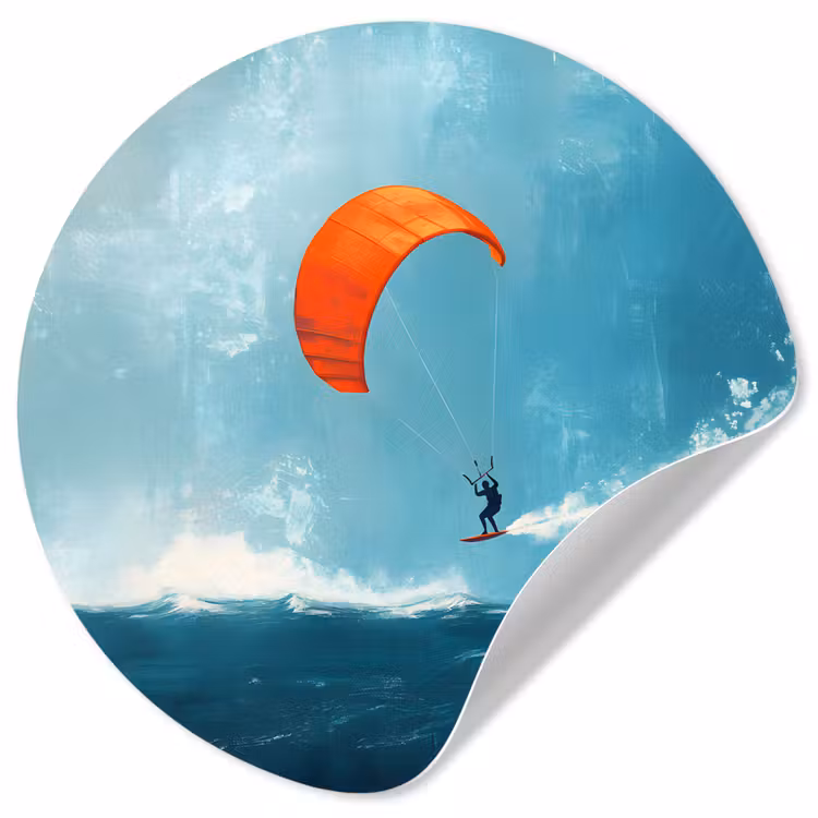 Kitesurfer - Oranje - Zee - Lucht Wandcirkel behangsticker klein -3d