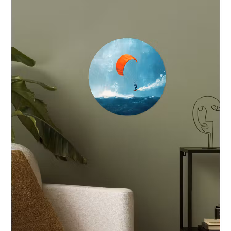 Kitesurfer - Oranje - Zee - Lucht Wandcirkel behangsticker klein -sfeer2