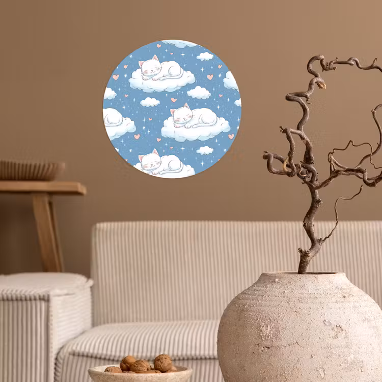 Kitten - Wolken - Blauw Wandcirkel behangsticker klein 186 -sfeer1