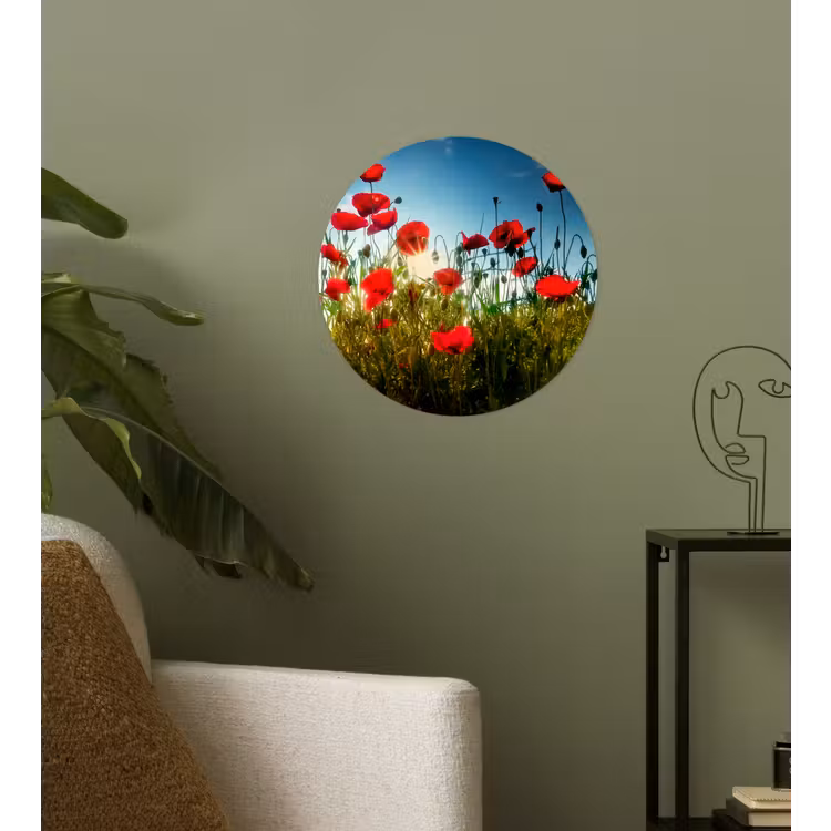 Klaprozen - Toscane - Zon - Rood - Blauw Wandcirkel behangsticker klein -sfeer2
