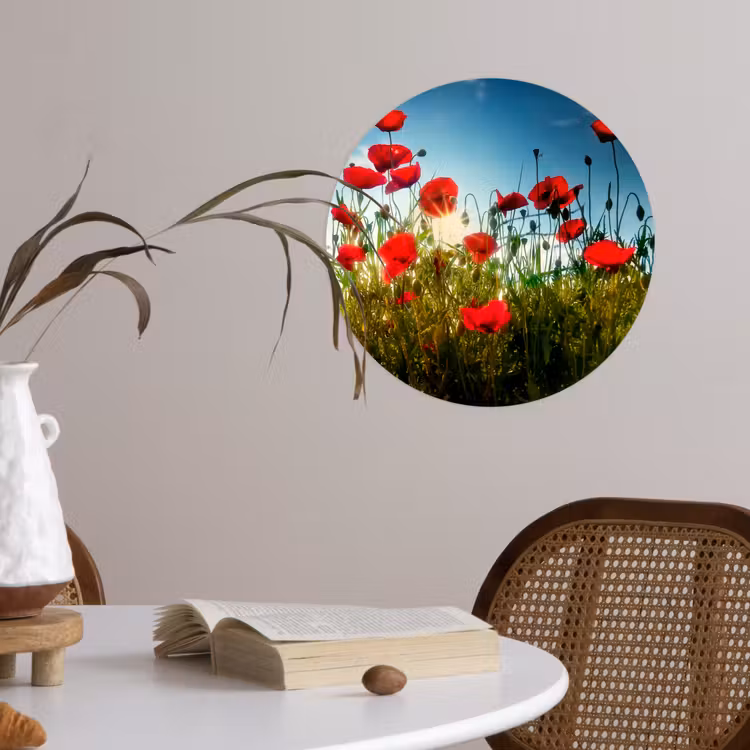Klaprozen - Toscane - Zon - Rood - Blauw Wandcirkel behangsticker klein -sfeer3