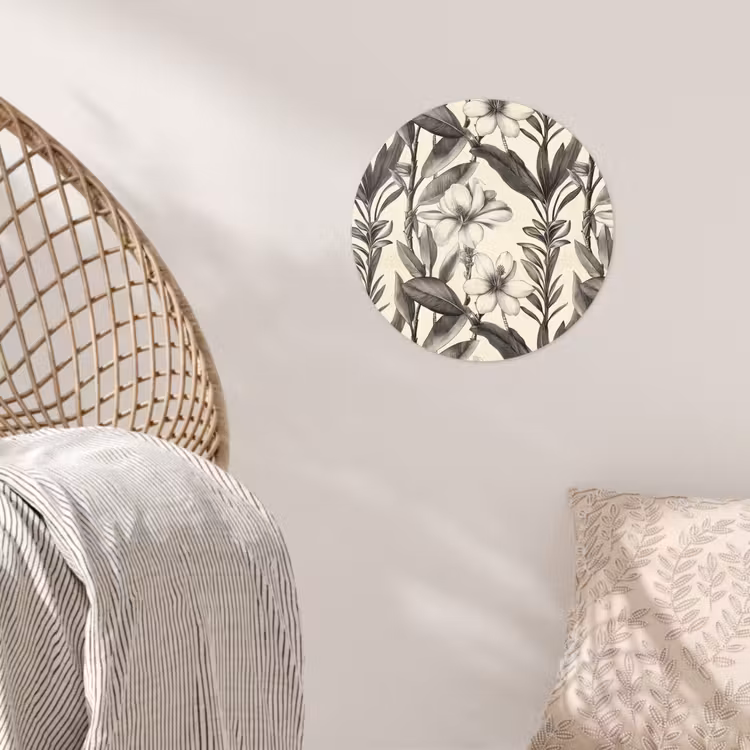 Klassiek - Botanisch - Zwart - Beige Wandcirkel behangsticker klein 186 -sfeer4