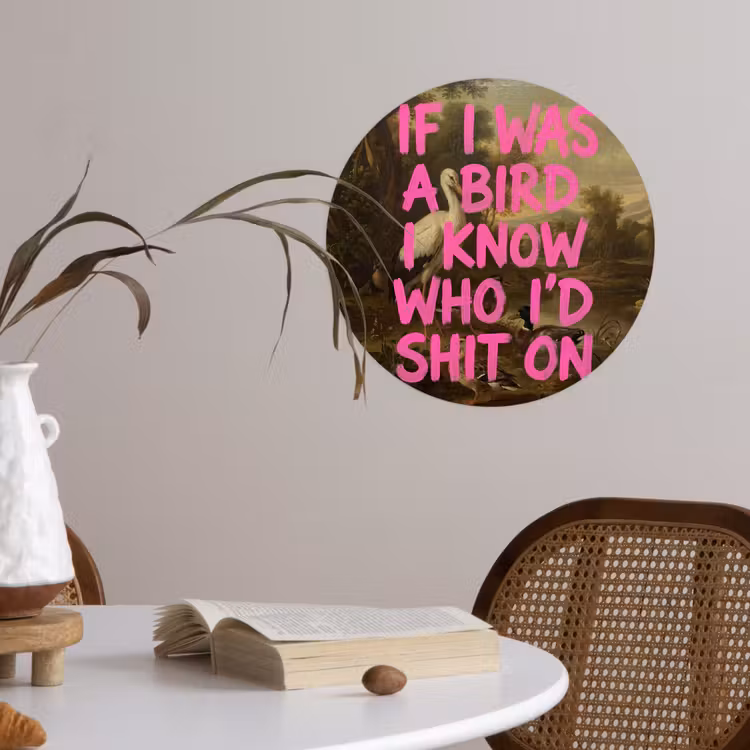 Klassiek - Humor - Roze Wandcirkel behangsticker klein -sfeer3