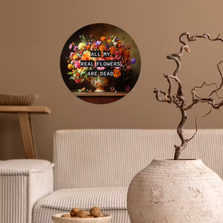 Kleur - Bloemen - Vintage - Bloemenvaas Wandcirkel behangsticker klein -sfeer1