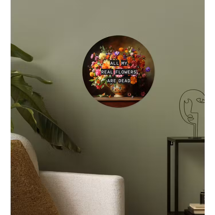 Kleur - Bloemen - Vintage - Bloemenvaas Wandcirkel behangsticker klein -sfeer2