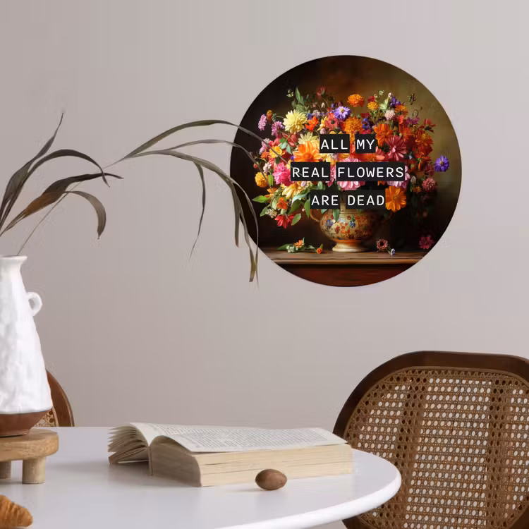 Kleur - Bloemen - Vintage - Bloemenvaas Wandcirkel behangsticker klein -sfeer3