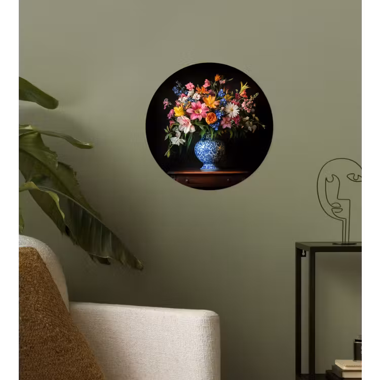 Kleur - Vaas - Bloemen - Boeket Wandcirkel behangsticker klein -sfeer2